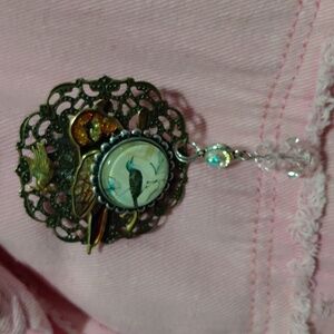 Artisan Vintage Bird Brooch with Crystal Accent